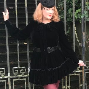 The Vampire's Wife x H&M Mini Mystery Black Velvet Bow Ruffle Swing Dress Large